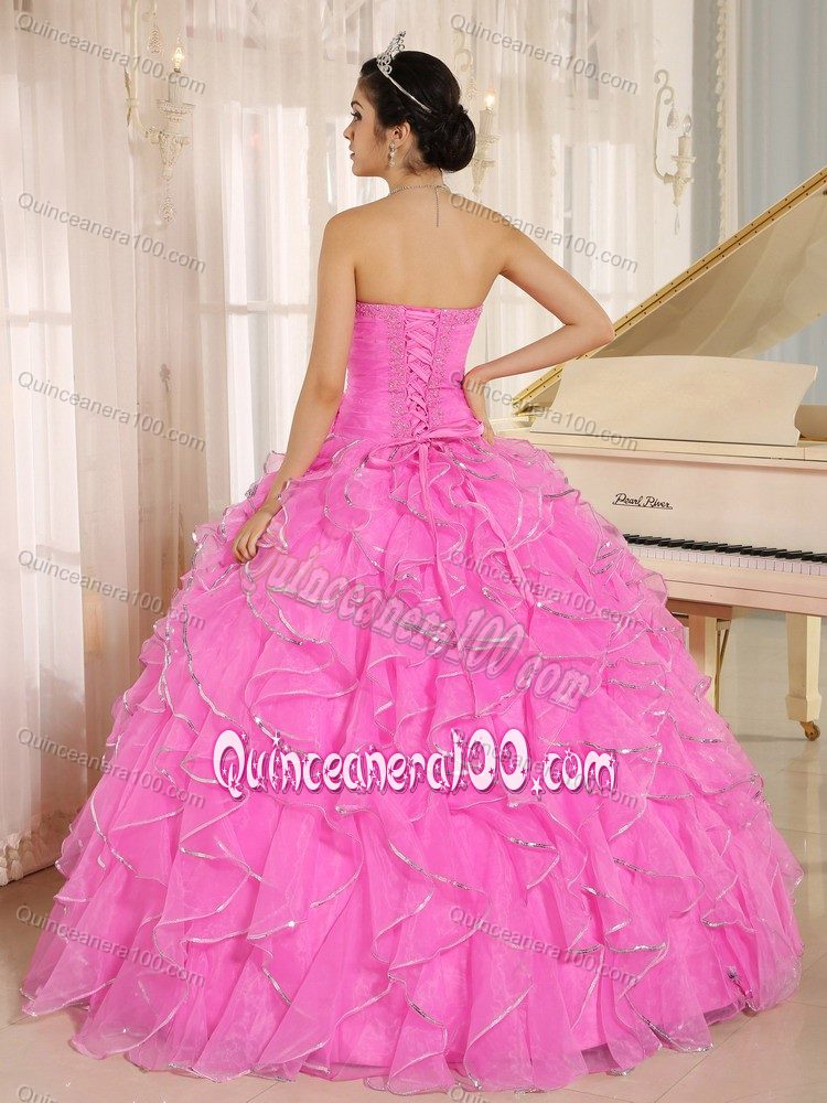 Attractive Pink Beading and Ruffles Sweetheart Sweet 15 Dresses