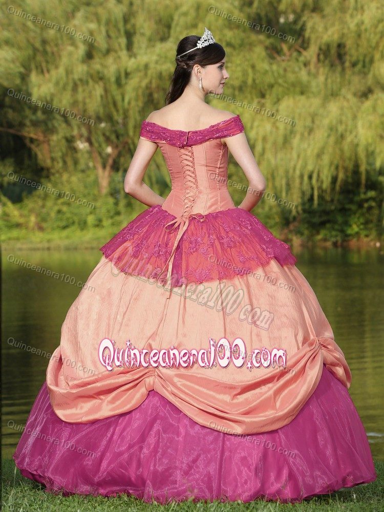 Colorful Off The Shoulder Dress for a Quince with Appliques