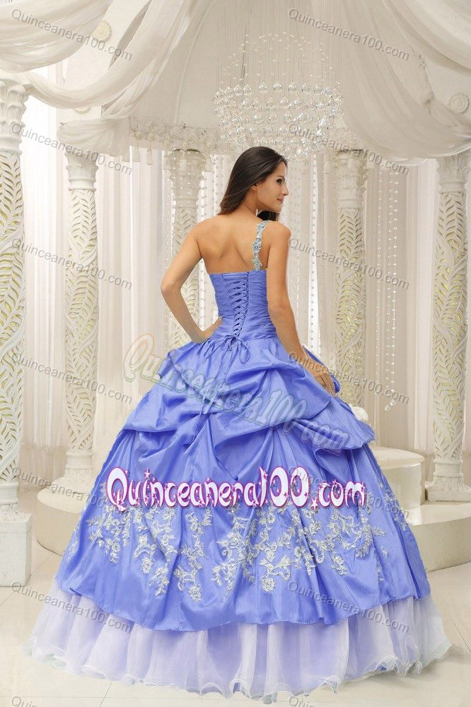 Popular Lilac and White One Shoulder Appliqued Sweet 15 Dress