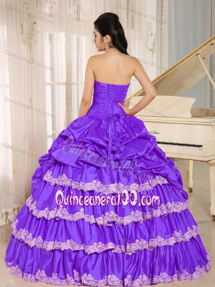 Affordable Purple Sweet 15/16 Birthday Dresses with Lace Hem