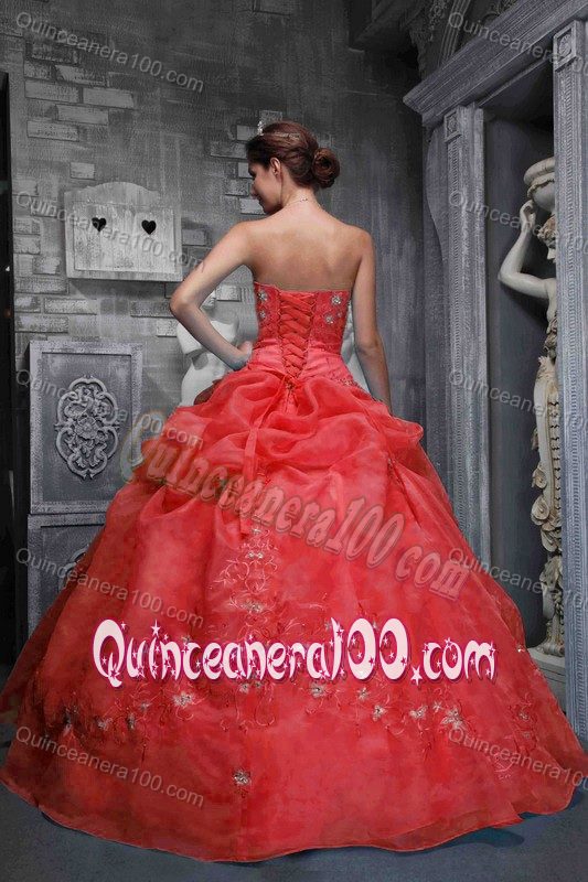 Special Red Strapless Sweet 15/16 Birthday Dress with Appliques