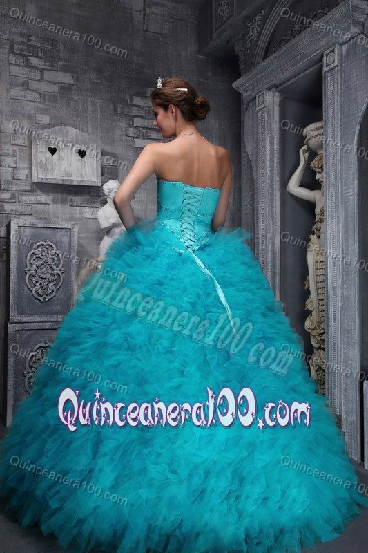 Expensive Sweetheart Aqua Blue Quince Dress with Rhinestones