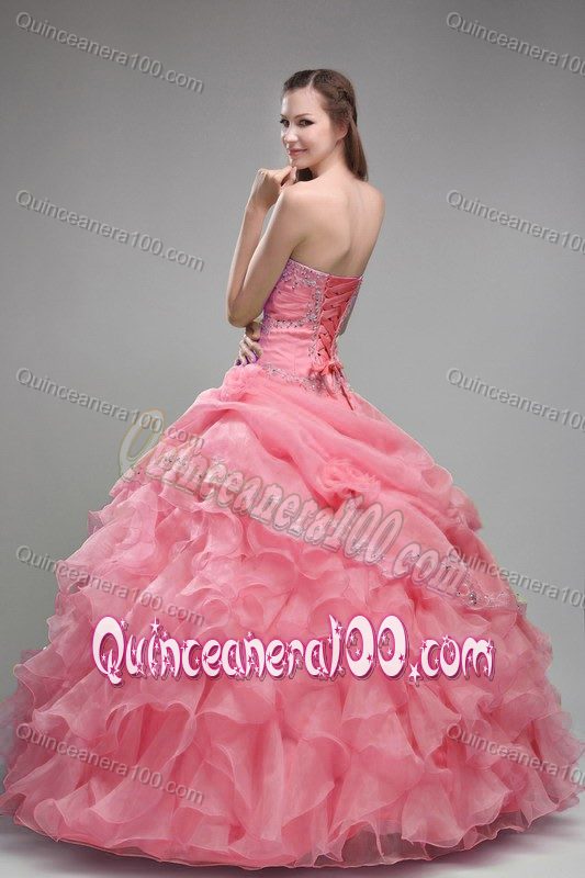 Organza Watermelon Strapless Sweet 15/16 Birthday Dresses