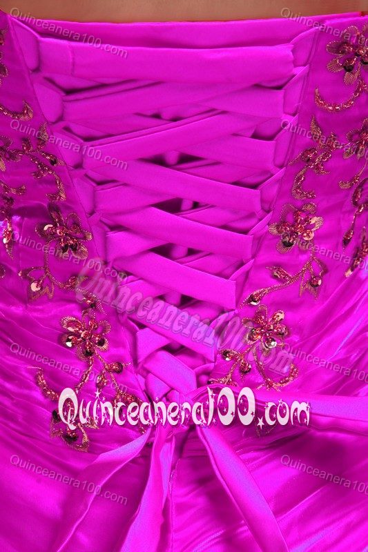 Appliqued Pick Ups Fuchsia Ball Gown Dresses for Sweet 16