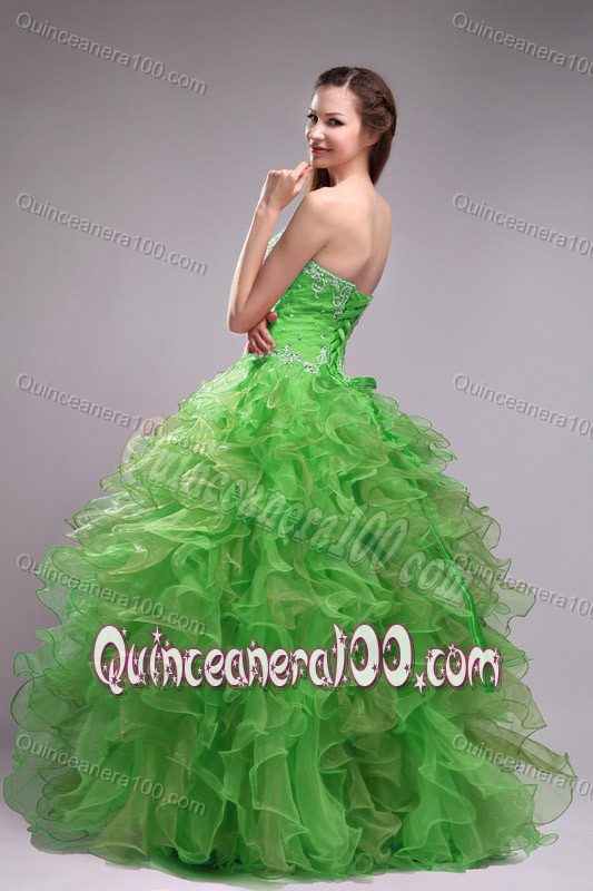 Brand New Ruffled Appliqued Spring Green Sweet 15 Dresses