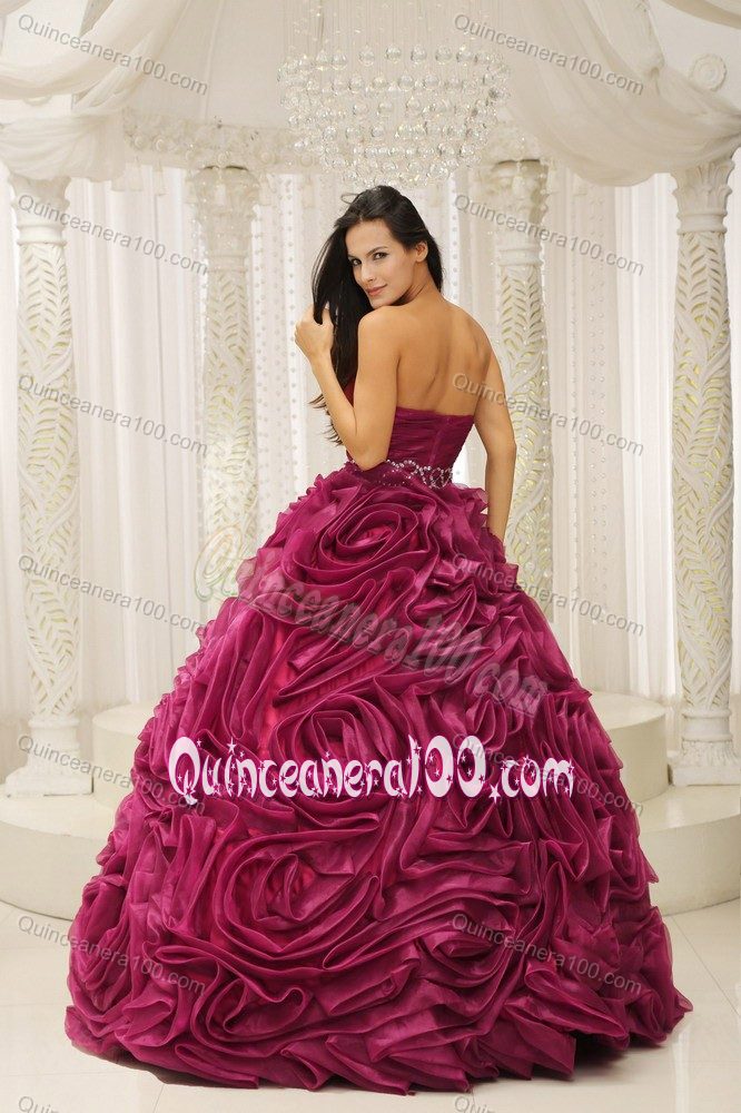 Rolling Flowers Wine Red Sweet Sixteen Quinceanera Dresses