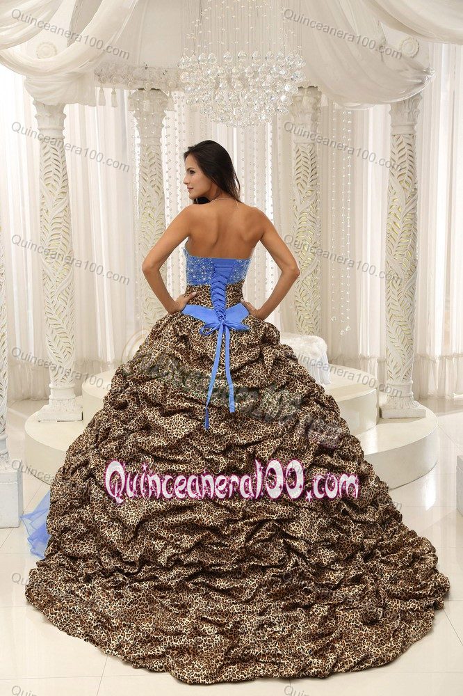 Slot Neck Leopard Print Pick Ups Multi-color Quinceanera Gown