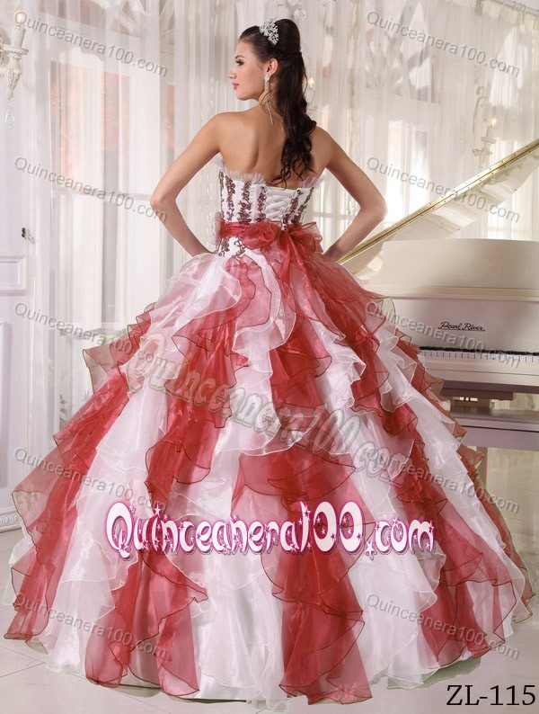 Stunning Rust Red and White Ruffled Appliqued Quinces Dresses