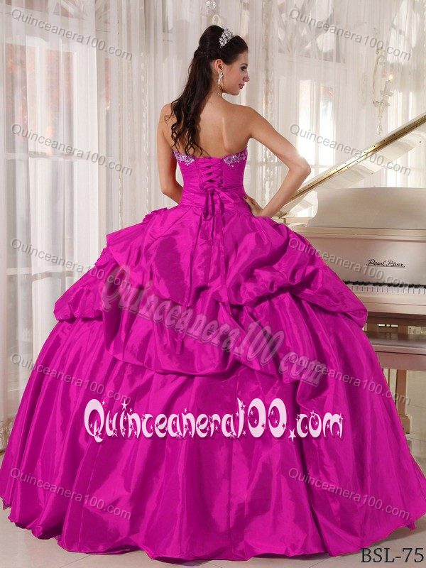 Fuchsia Taffeta Quinceanera Gown Dresses with Pick-ups