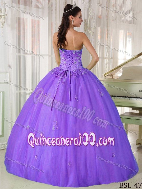 Lavender Taffeta and Tulle Dress for Quinceanera with Appliques