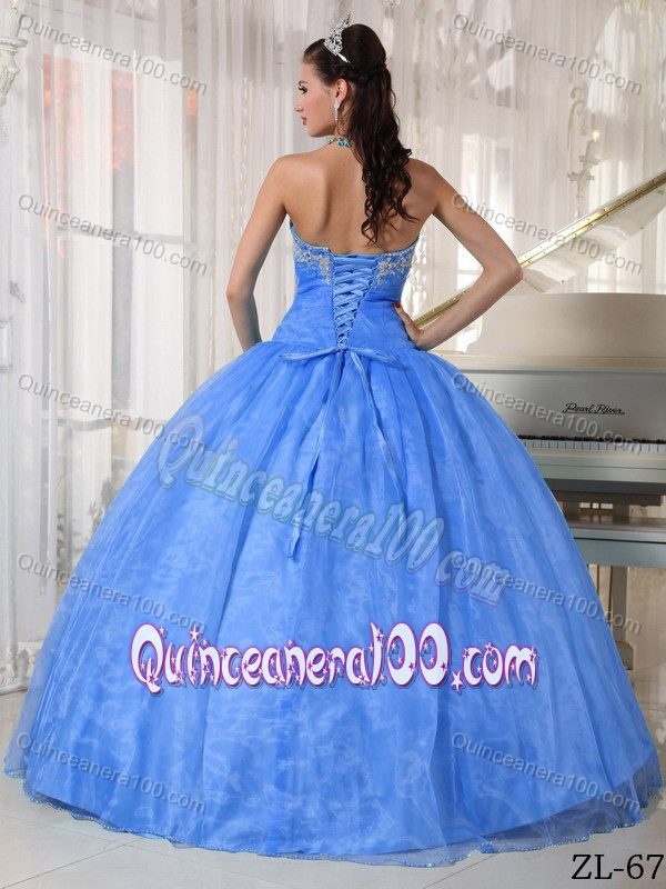 Blue Taffeta and Tulle Sweet Sixteen Dresses with Appliques