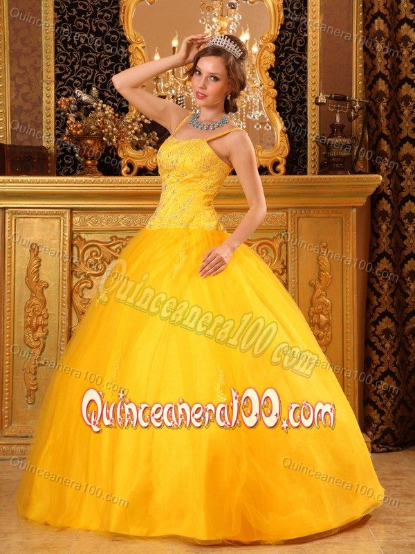 Spaghetti Straps Beaded Ball Gown Tulle Sweet Sixteen Dresses