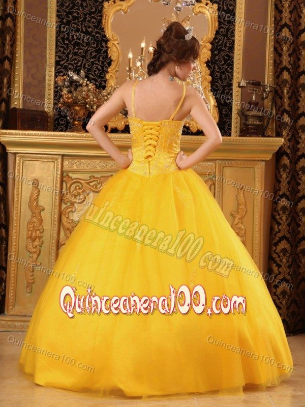 Spaghetti Straps Beaded Ball Gown Tulle Sweet Sixteen Dresses