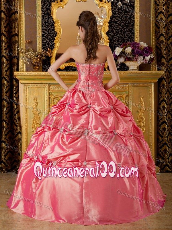 Watermelon Halter Taffeta Pick-ups Quinceanera Gown Dresses