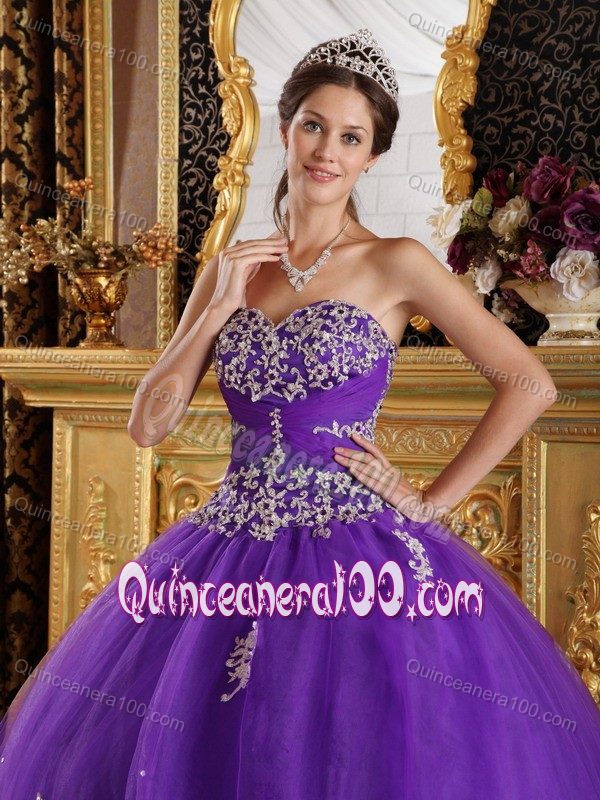 Purple Sweetheart Tulle Dress for Quinceanera with Appliques