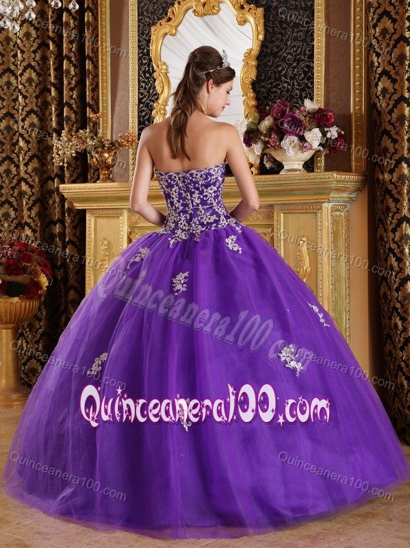 Purple Sweetheart Tulle Dress for Quinceanera with Appliques