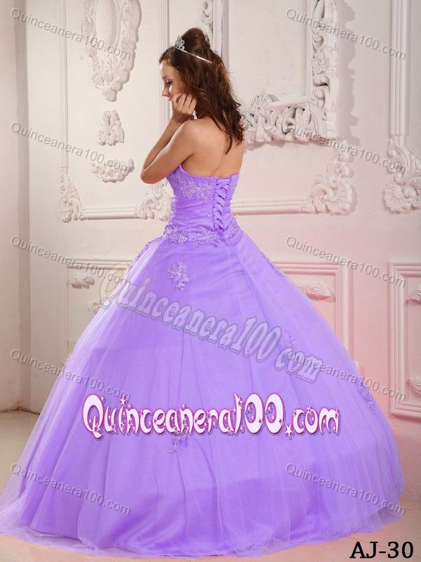 Lavender Sweetheart Quinceanera Gown Dresses with Appliques