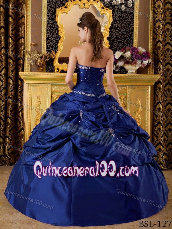 Dark Blue Taffeta Sweet Sixteen Dresses with Pick-ups