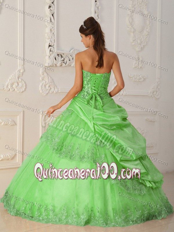 Discount Green Taffeta and Tulle Quinceanera Gown Dresses