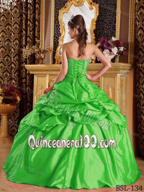 Green Ball Gown Taffeta Sweet Sixteen Dresses with Pick-ups