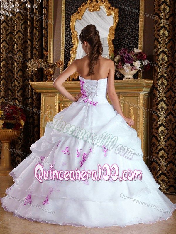 White Strapless Princess Organza Quinceanera Gown Dresses