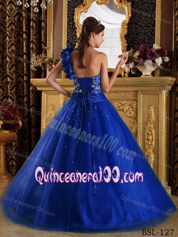 Blue Princess One Shoulder Tulle Sweet Sixteen Dresses