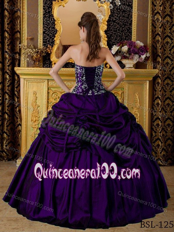 Dark Purple Sweetheart Taffeta Pick-ups Quinceanera Dresses