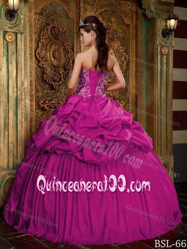 Fuchsia Taffeta Beaded Quinceanera Dresses with Pick-ups