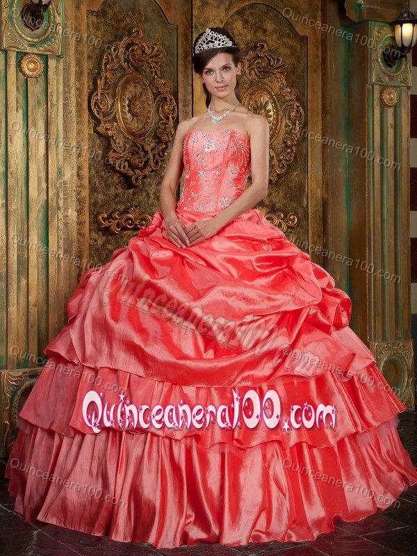 Lovely Watermelon Ball Gown Strapless Sweet Sixteen Quinceanera Dresses