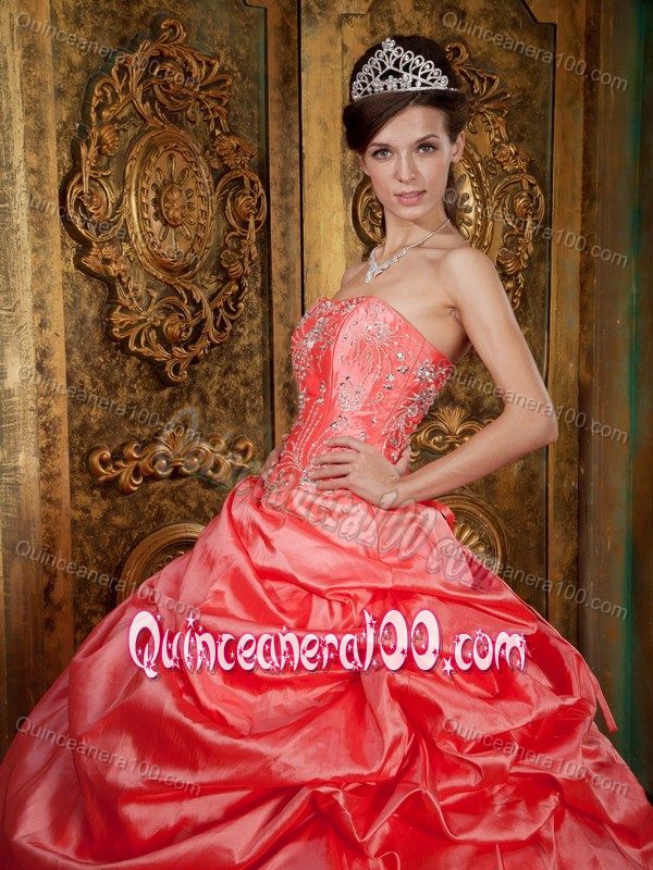 Lovely Watermelon Ball Gown Strapless Sweet Sixteen Quinceanera Dresses