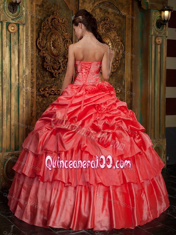 Lovely Watermelon Ball Gown Strapless Sweet Sixteen Quinceanera Dresses