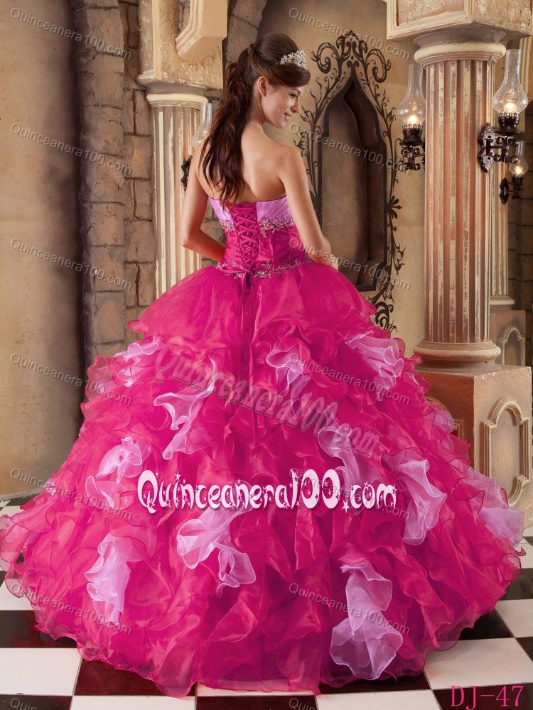 Most Cute Hot Pink Ruffled Quinceanera Dress for Girls Sweet 15