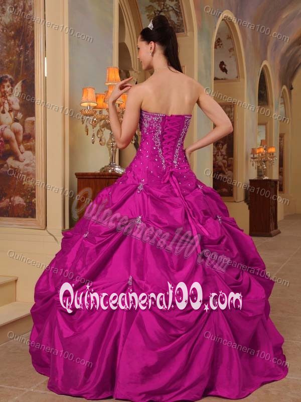 Most Elegant Fuchsia Beading 2015 Wholesale Dress for Quinceaneras