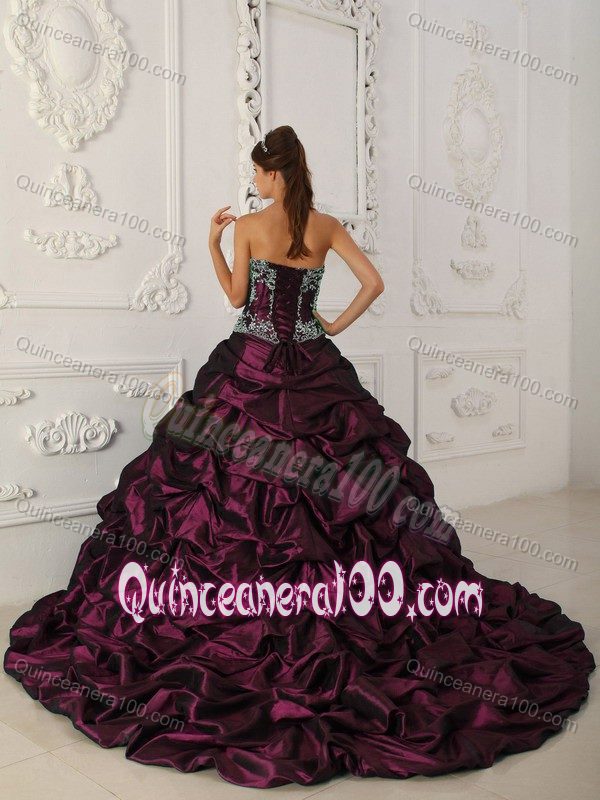 Sweetheart Medium Violet Red Appliques Quinceanera Dresses Wholesale