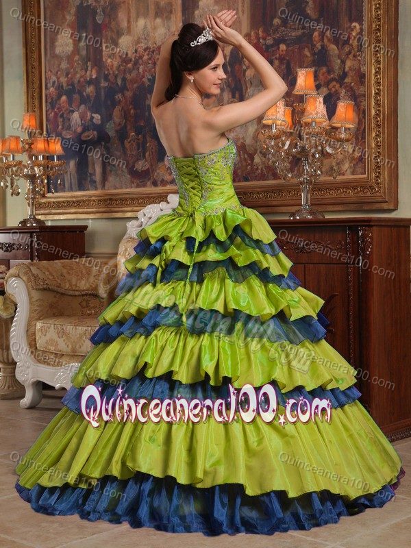 Multi-colored Sweetheart Quinces Dress Ball Gown with Beading