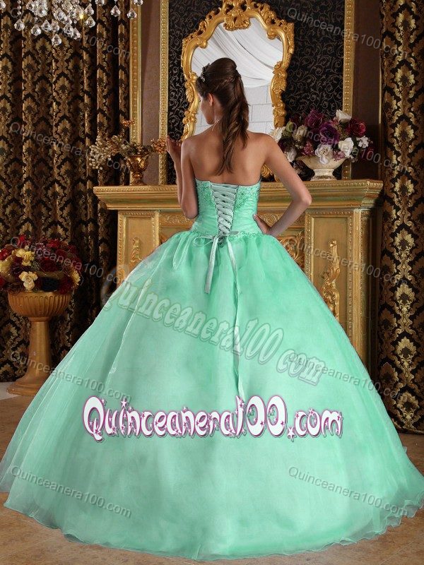 Organza Beaded Quinces Dress in Apple Green with Sweetheart