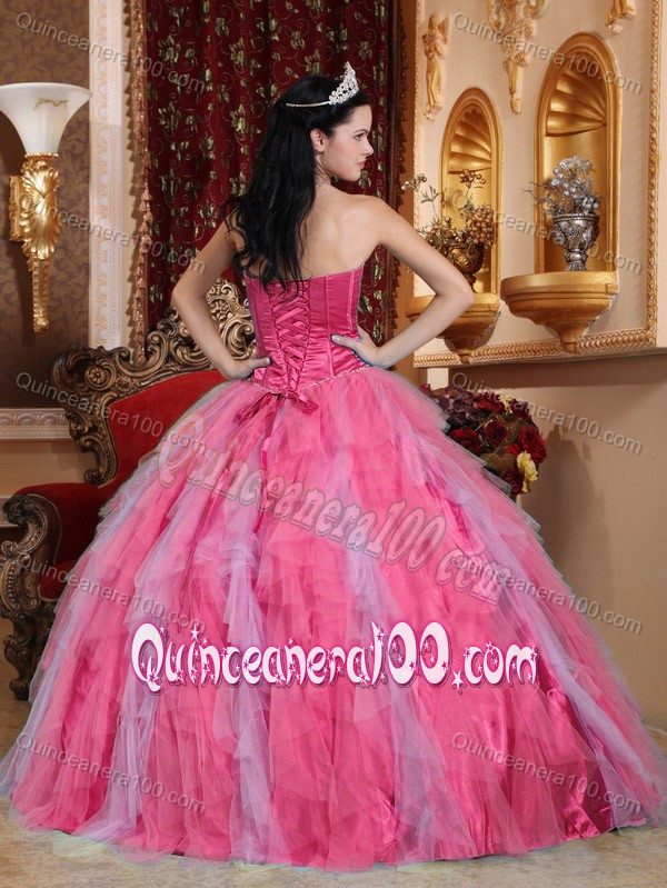 Tulle Ruffles Sweet 16th Dress in Coral Red with Beading