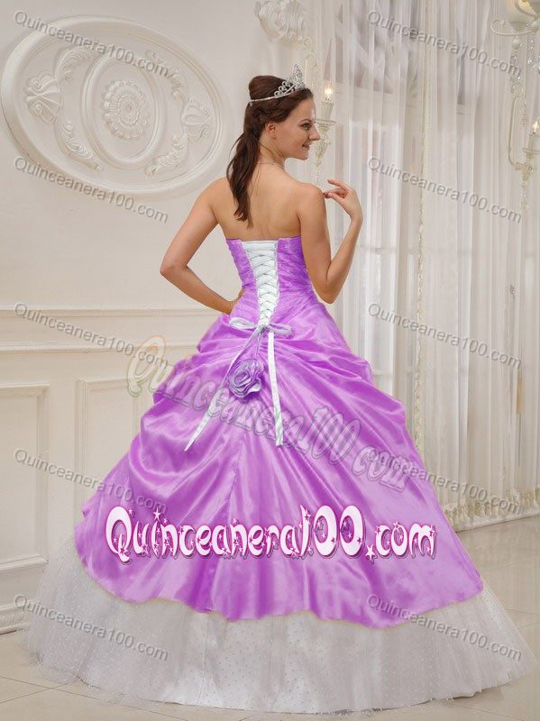 Purple and White Sweet 16th Dress with Beading Decoration