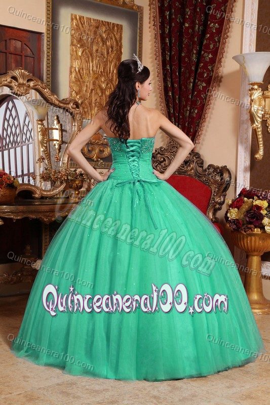 Quinces Dress with Embroidery with Beading in Green