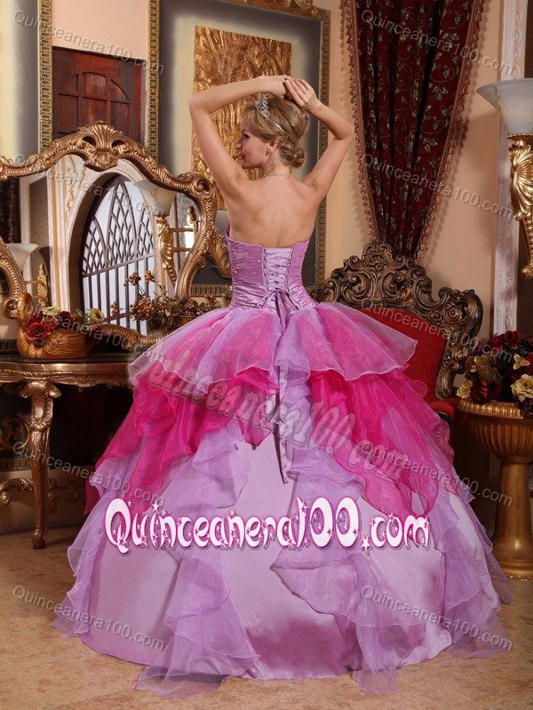 Purple and Fuchsia Quinceanera Gowns with Ruched Bodice