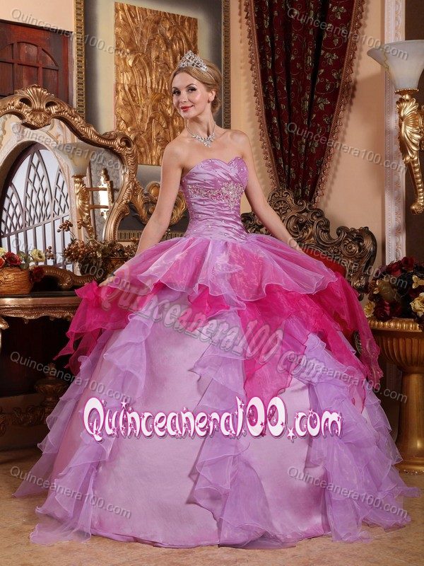 Purple and Fuchsia Quinceanera Gowns with Ruched Bodice