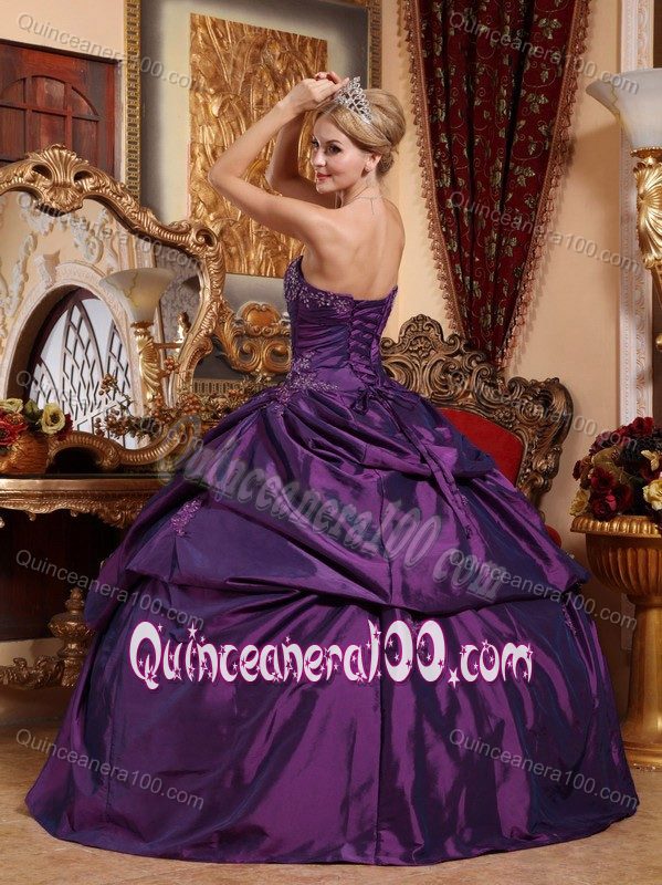 Strapless Dress For Quinceanera in Dark Purple with Beading