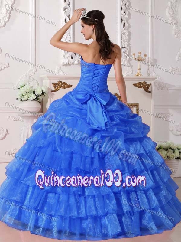 Organza Blue Strapless Ruffled Layers Quinceanera Dresses