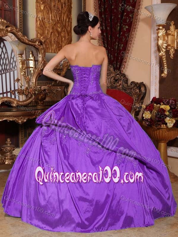 Strapless Purple Quinceanera Dress in Beading and Taffeta