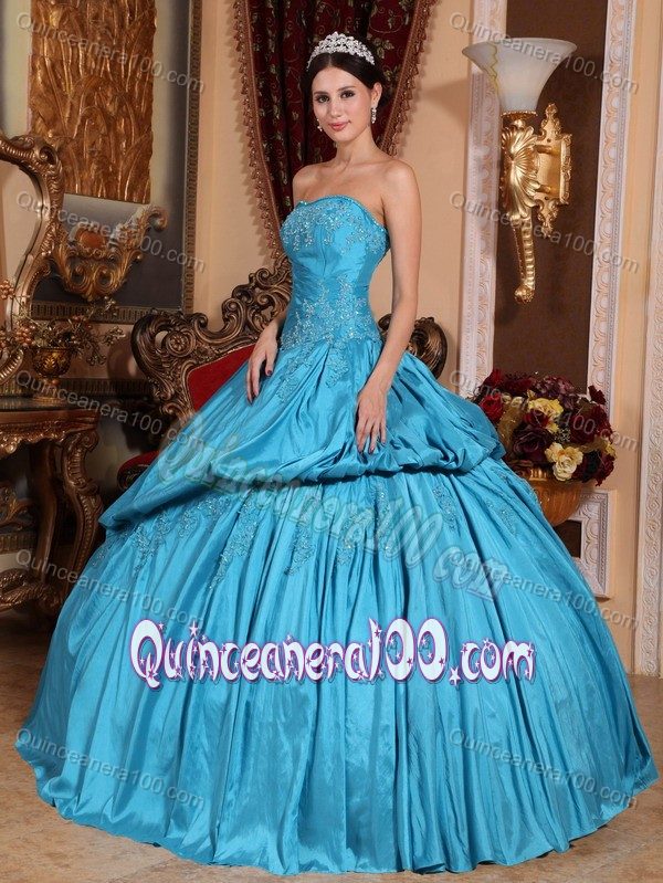 Strapless Beaded Sweet Sixteen Quinceanera Dresses in Teal