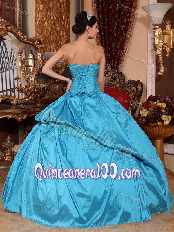 Strapless Beaded Sweet Sixteen Quinceanera Dresses in Teal