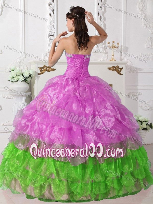 Colorful Strapless Dresses Of 15 in Organza with Appliques