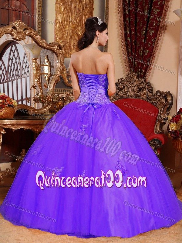 Purple Sweetheart Quinceanera Dress in Tulle with Appliques