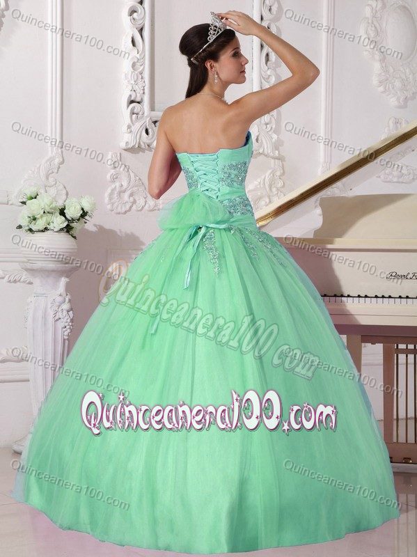 Apple Green Ball Gown Strapless Beading 2014 Quinceanera Dress