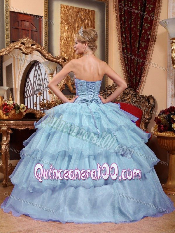 Lovely Light Blue Strapless Quinceanera Dress with Beaded Bust